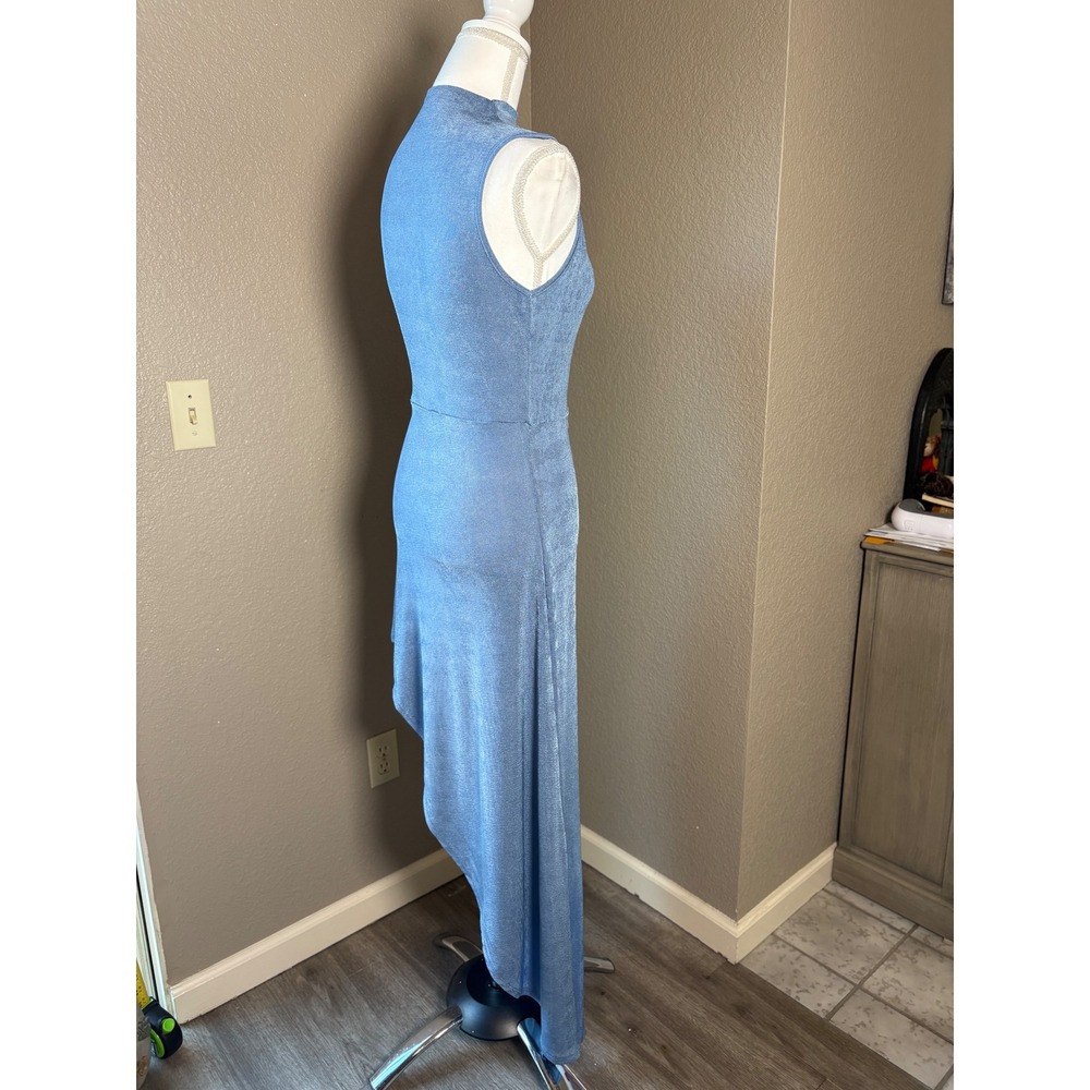 Cider Blue Mock Neck Sleeveless High Low Maxi Dress Medium NWT - Picture 2 of 7